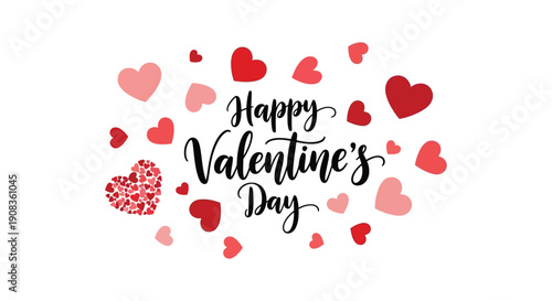 A vibrant and cheerful valentine s day greeting featuring hand lettered text and scattered heart illustrations high quality professional detailed