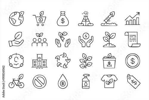 Renewable investment line icons, clean future visuals