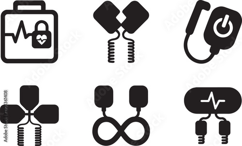  Emergency first aid defibrillator icon set with clear medical symbols, clean vector design for safety use