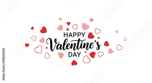 A cheerful valentine s day graphic features scattered hearts surrounding elegant handwritten text proclaiming the holiday high quality professional