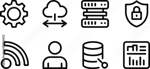 Technology System Icon Set Cloud Database Security Outline Vector