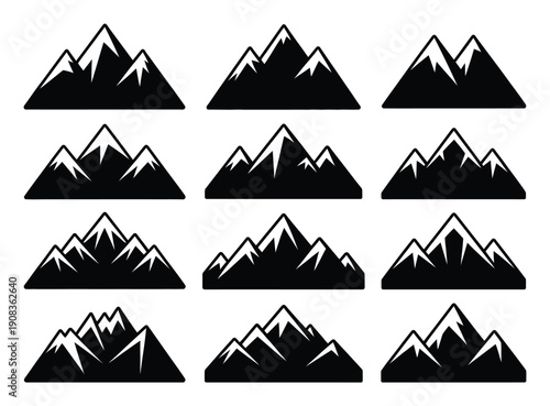 Collection of stylized black and white mountain range