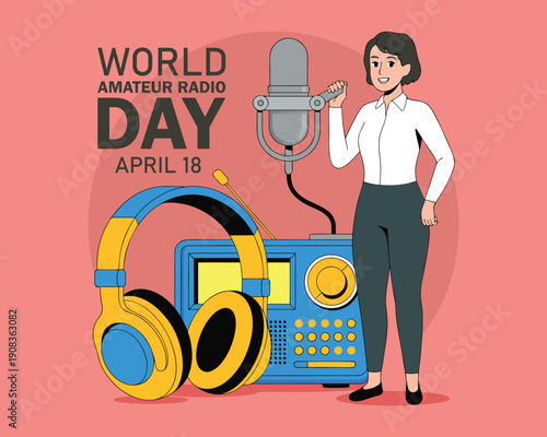 World Amateur Radio Day. April 18. Holiday concept. Template for background, banner, card, poster with text inscription.	
