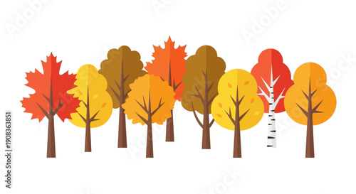 Vibrant Autumn Trees Collection - Colorful Fall Foliage Forest Landscape