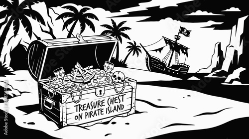 treasure chest filled with gold coins antique jewelry and historic artifacts buried on pirate island beach expressing wealth luxury discovery adventure mystery and legendary fortune