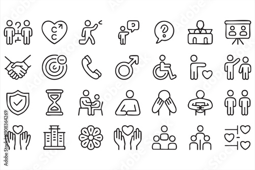 Public service thin line symbols, volunteer and empathy