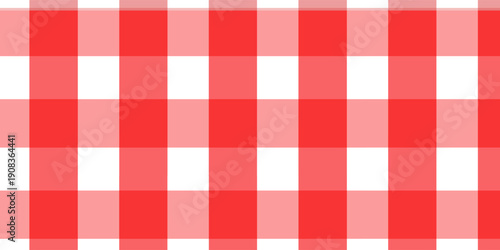 Red and white gingham seamless pattern. Checkered texture for picnic blanket, tablecloth, plaid, clothes. Italian style overlay, fabric geometric background, retro textile design. Vector illustration.