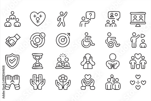 Social app outline symbols, communication and diversity