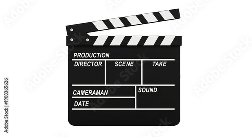 movie clapper board, film slate on white background