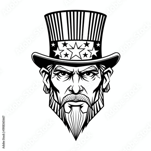 Uncle Sam Patriotic Line Art Illustration – American Independence Day USA Symbol