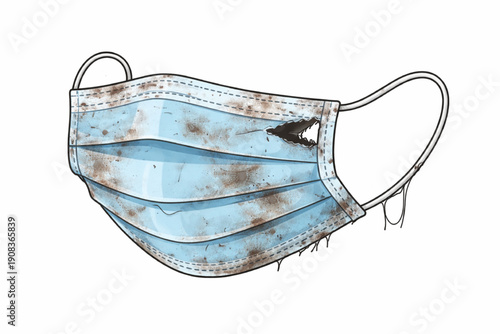Damaged and Dirty Medical Mask – Unsafe Healthcare Equipment Vector