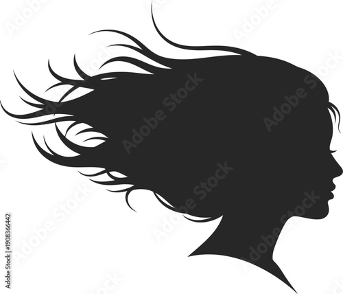 Woman's silhouette with windy hair