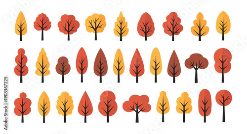 Autumn Trees Collection: Vibrant Fall Foliage in Various Shapes and Colors
