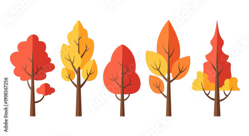 Autumn Trees Collection: Vibrant Fall Foliage in Red, Orange, Yellow, and Brown
