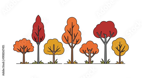 Autumn Trees Collection: Vibrant Fall Foliage in Stylized Flat Design