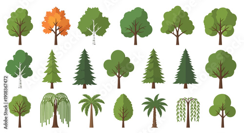 Diverse Collection of Stylized Trees: Nature's Variety in Flat Design