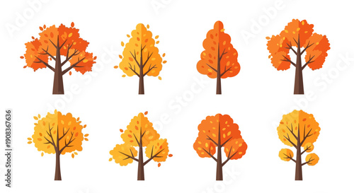 Autumn Trees Collection: Vibrant Orange and Yellow Foliage in Various Styles