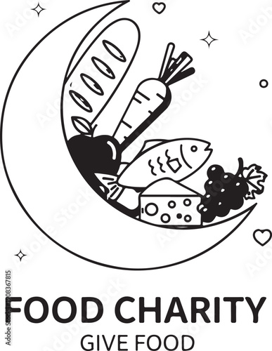 Food charity logo featuring fresh produce and moon symbol