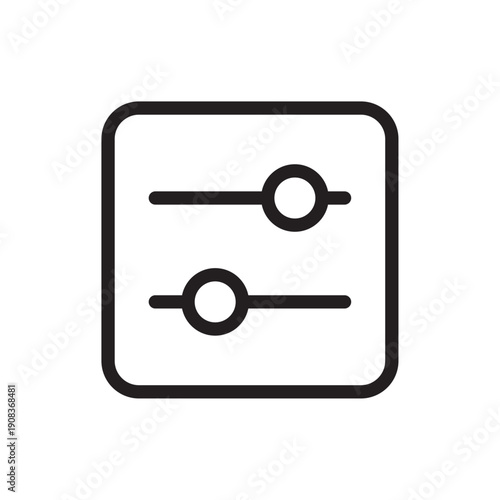 Settings, filters, or user preferences icon representing a frame containing three horizontal slider bars with circular adjustment toggles