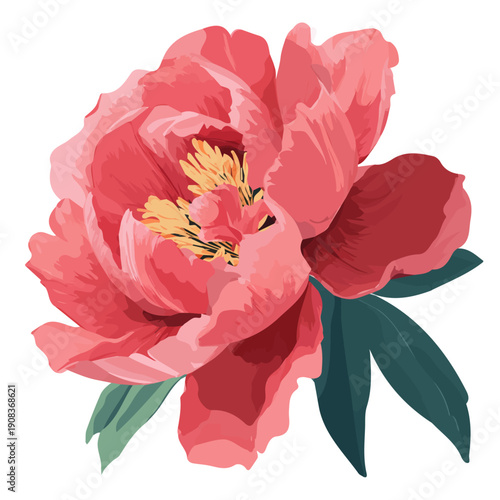 A simple and modern flat 2D vector of a Peony Flower, isolated on a pure white background.