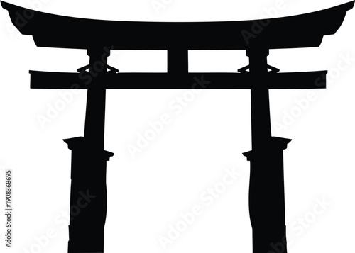 Silhouette of a traditional Torii gate standing prominently with clean lines and majestic curves against a simple background reference irznkjwn4iwzirwoti2njhtljljn00imlv2mtez eps