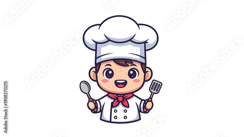 Cartoon Chef Character with Cooking Utensils.