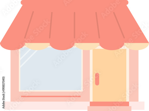 투명 배경에 고립된 빨간색 어닝이 있는 미니멀한 상점 건물 벡터 일러스트