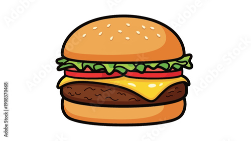 Cheeseburger with Lettuce and Tomato on Bun.