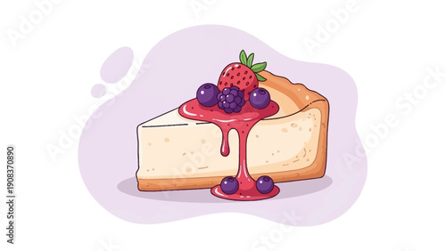 Cheesecake with Strawberry and Blueberries Topping.