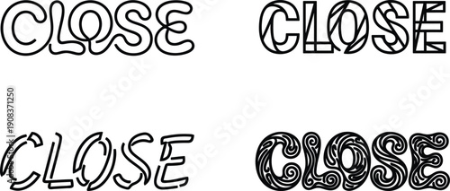 Four different close typographic designs with various styles and patterns on transparent background for graphic design use