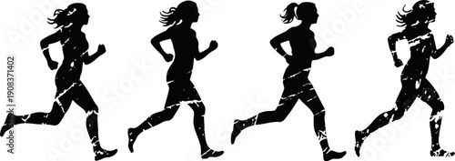 silhouettes of female runners jogging in motion sequential illustration