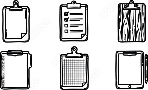 Set of six different clipboards with various designs and layouts for organization and note taking purposes