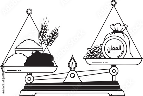 A balance scale depicting the contrast between traditional and modern food choices.