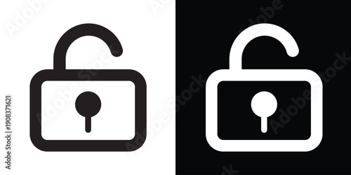 Universal open padlock icon indicating security, accessibility, or unlocked status. Clean black and white graphic suitable for cybersecurity, privacy, and digital safety concepts.