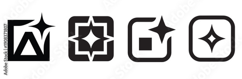 vector Set of AI generate icon. AI sparkle star with square icon. Artificial intelligence technology and Machine learning concept. Generate symbol for application and web. 