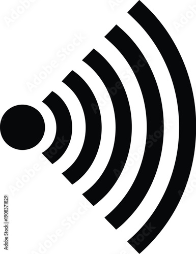 Signal emission illustration from a central point, emitting concentric semicircles, visual representation of waves, abstract concept, monochrome artwork, simple shapes