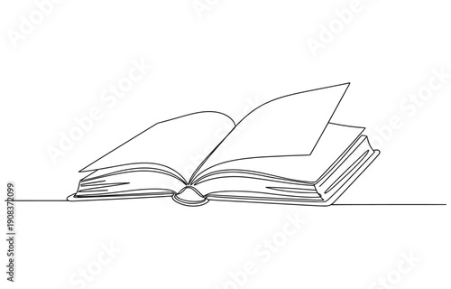 Continuous one line drawing open book with flying pages. Vector illustration education supplies