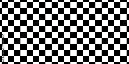 Black and white checkered pattern. Floor in perspective with checkerboard texture. Black and white checkered pattern, Checkerboard seamless pattern. 