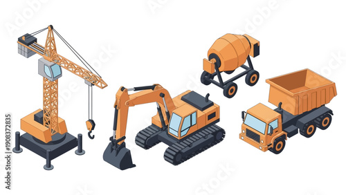 Toy Construction Vehicles Orange Plastic Models.