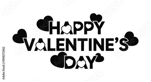 A black and white graphic displays the text happy valentine s day surrounded by heart shapes high quality professional