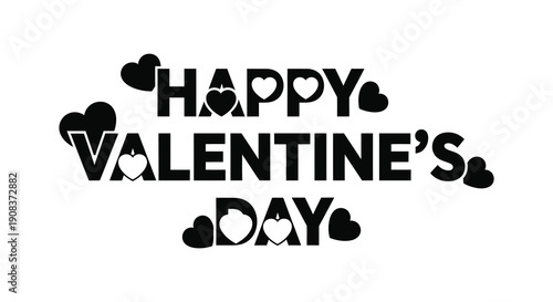 A bold black and white graphic design displaying the text happy valentine s day with heart motifs high quality