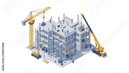Construction Site with Cranes and Building.