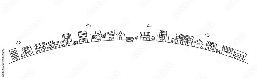 Obraz premium モノトーンの街並みの線画のイラスト素材｜ ベクター