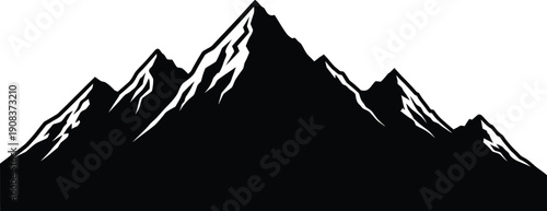 Mountain peaks illustration with rugged terrain and snow-capped summits viewed from a distance in a serene landscape