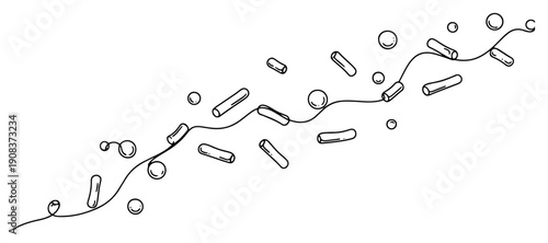 Minimalist continuous one line drawing of probiotic bacteria supplements and vitamins for health concept
