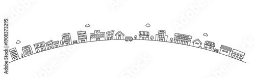 モノトーンの街並みの線画のイラスト素材｜ ベクター