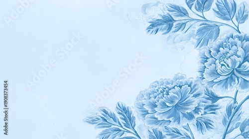 Elegant Blue Floral Pattern with Delicate Petals and Leaves.
