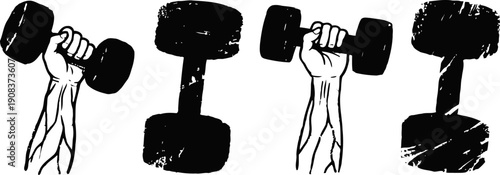 Strong muscular arm lifting dumbbell weights fitness, strength training, gym workout illustration