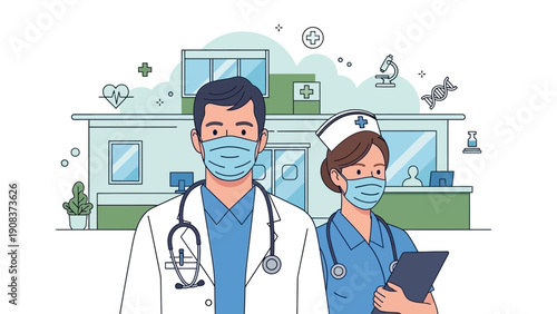 Doctor and Nurse Wearing Face Masks.