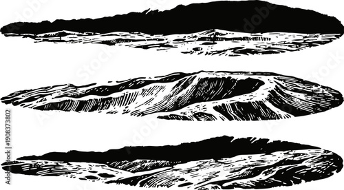 Vintage black and white woodcut ocean waves illustration with flowing lines and texture